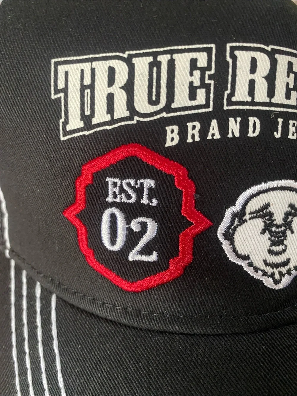 True Religion Black Embroidered Patch Logo Adjustable Hat NWT